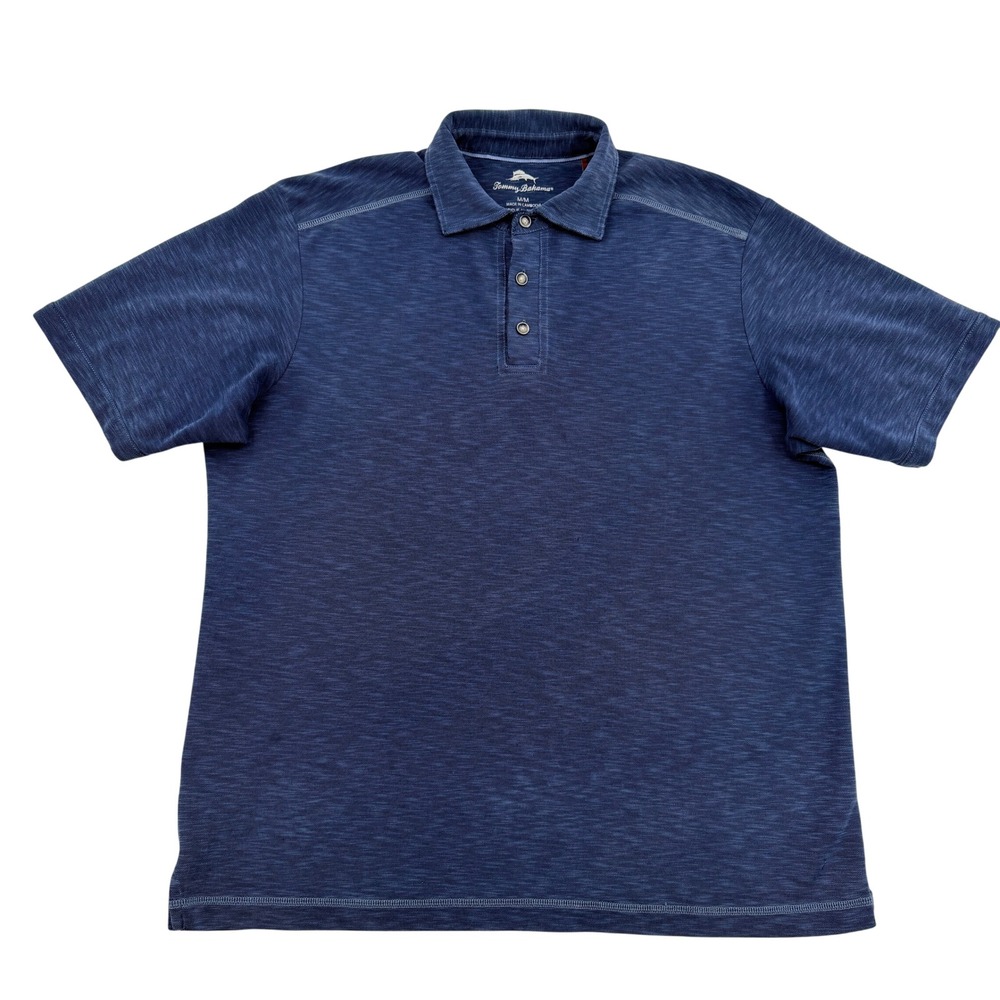 Tommy Bahama Mens Blue Space Dye Short Sleeve Polo Shirt Size M Medium Stretch